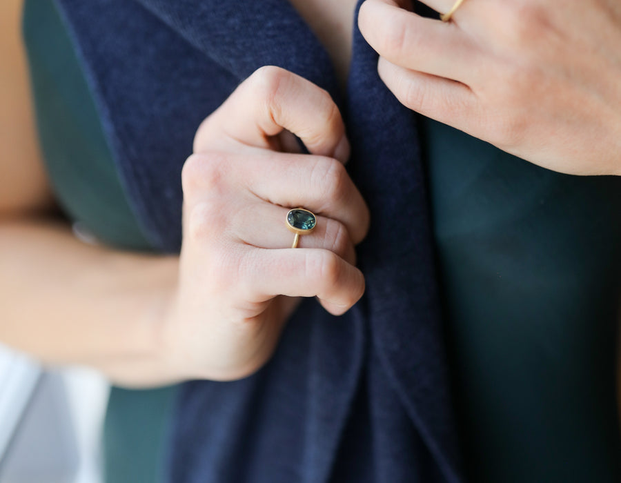 Oval Teal Australian Sapphire Ring