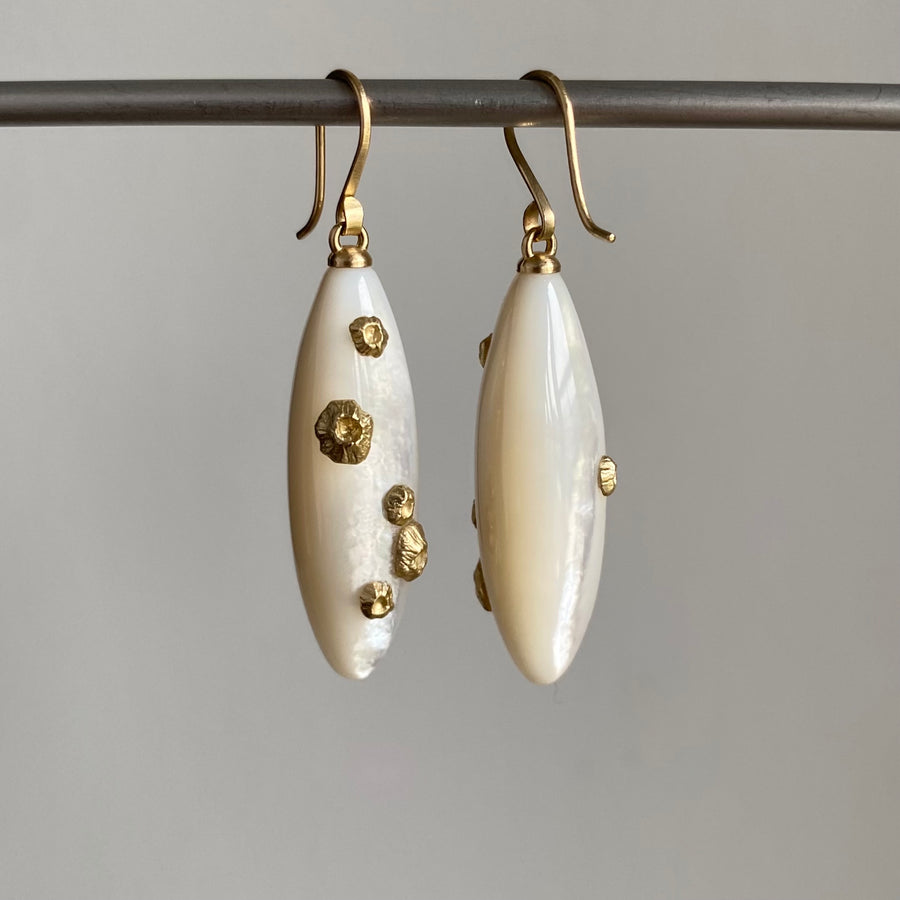 Large Mother of Pearl Earrings with Barnacles