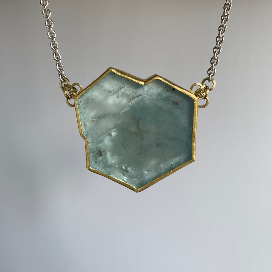 Aquamarine & Diamond Crystal Slice Pendant