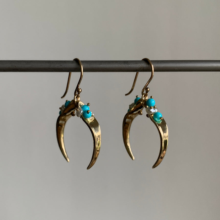 10k Gold Day Flower Hoop Earrings with Pearls and Sleeping Beauty Turquoise side
