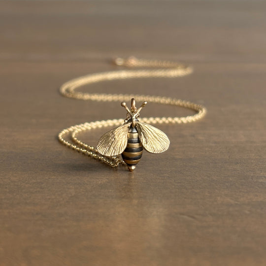 10k Gold & Oxidized Sterling Silver Bee Pendant 