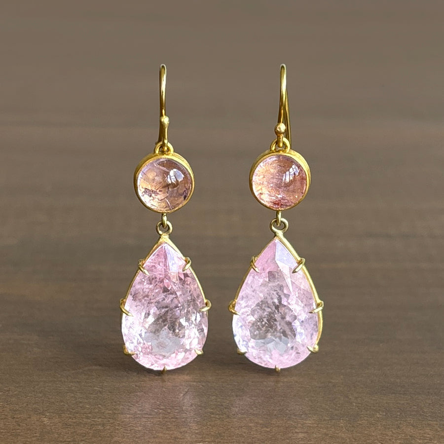 18k Gold & Morganite Double Drop Earrings