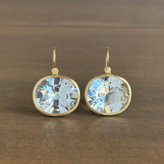 18k Gold & Natural Oval White Topaz Earrings