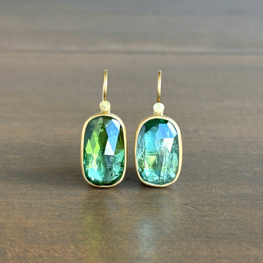 18k Gold & Pale Green Tourmaline Pebble Drop Earrings