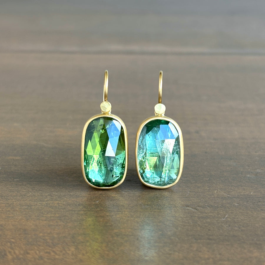 18k Gold & Pale Green Tourmaline Pebble Drop Earrings