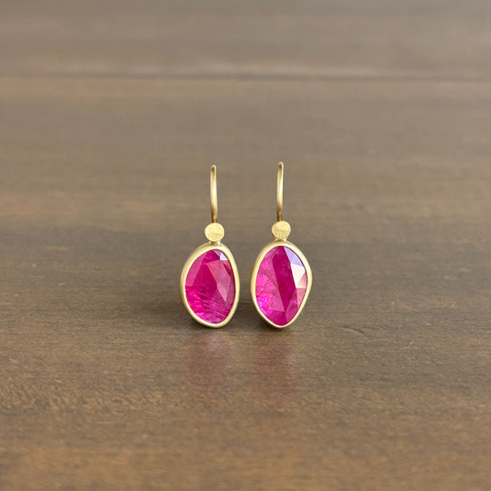 18k Gold & Ruby Pebble Drop Earrings
