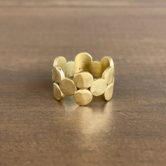 18k Gold Wide Hammered Dot Band