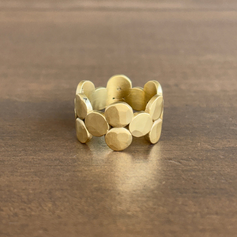 18k Gold Wide Hammered Dot Band
