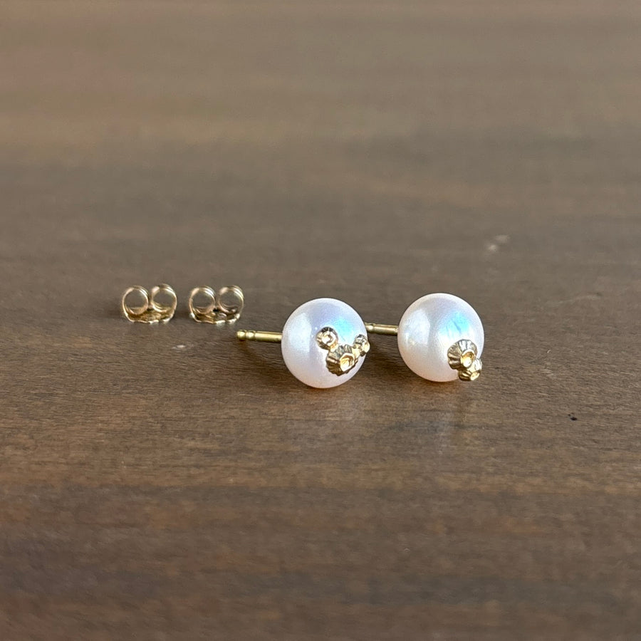 Hannah Blount Ruthie B. Pearl Stud Earrings with Gold Barnacles earrings hanging view
