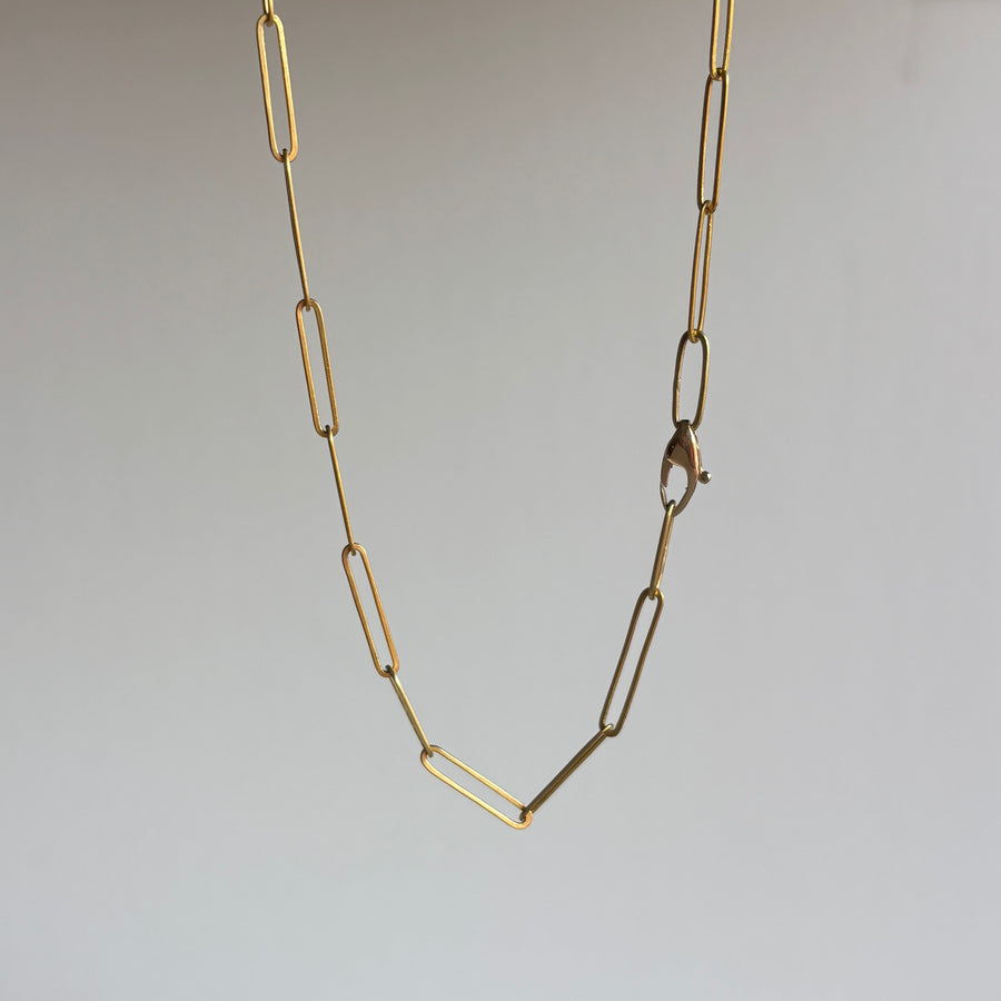22k Gold Handmade Paperclip Link Chain hanging view 2