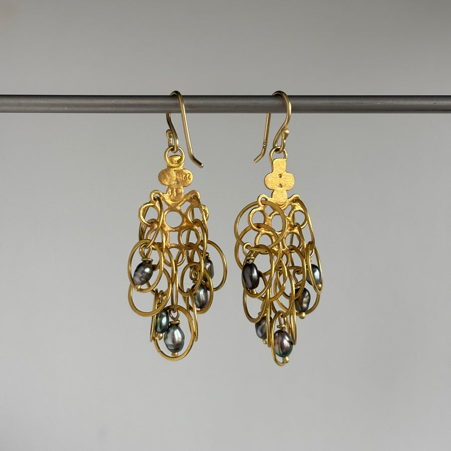 22k Gold & Keshi Pearl Flutter Earrings hanging 2
