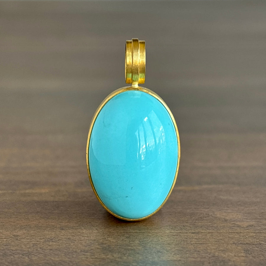 22k Gold & Oval Arizona Turquoise Cabochon Pendant