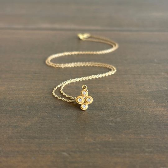22k Gold Raised Diamond Dot Charm Necklace