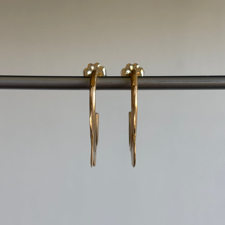 22k Gold Scallop Hoop Earrings hanging view