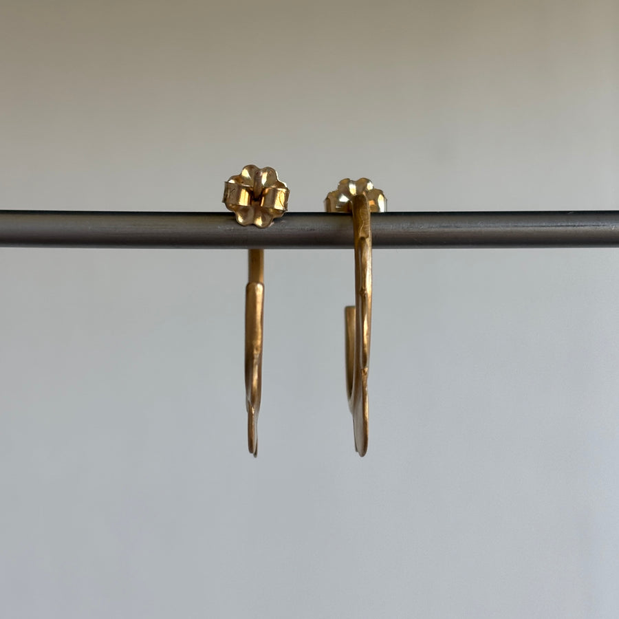 22k Gold Scallop Hoop Earrings hanging view 2