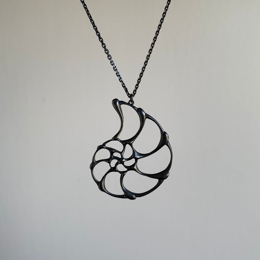 Large Oxidized Silver Open Ammonite Pendant