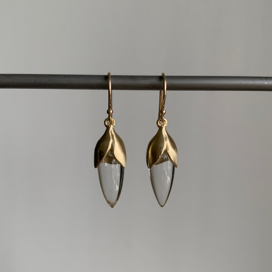 Annette Ferdinansen 10k Gold & Crystal Bud Drop Earrings hanging