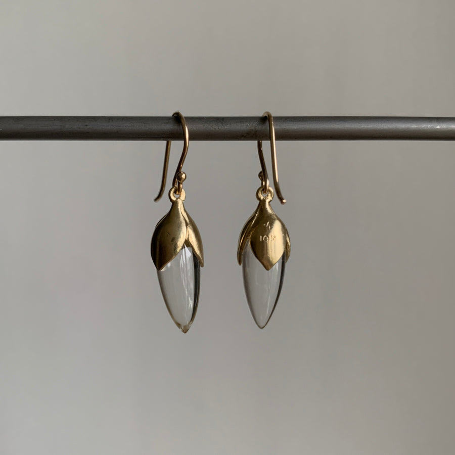 Annette Ferdinansen 10k Gold & Crystal Bud Drop Earrings hanging back 