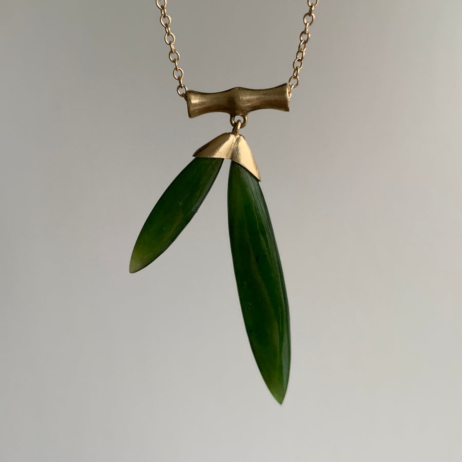 Annette Ferdinansen
 Large 14k Gold & Jade Bamboo Pendant hanging