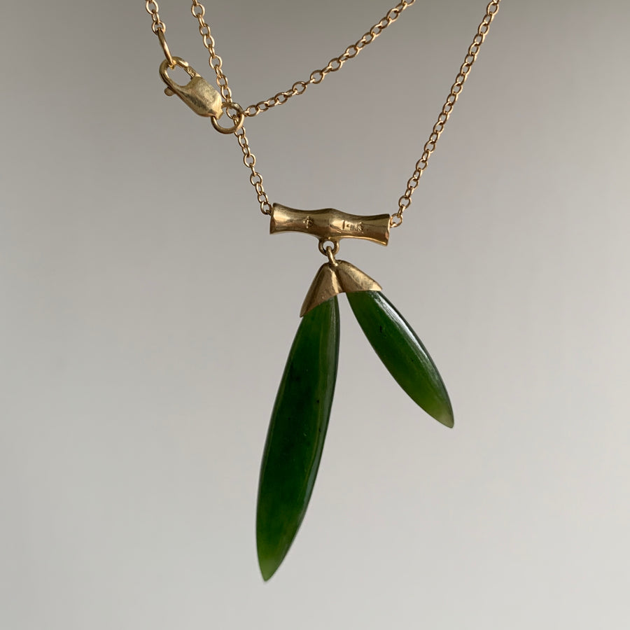 Annette Ferdinansen
 Large 14k Gold & Jade Bamboo Pendant hanging back view