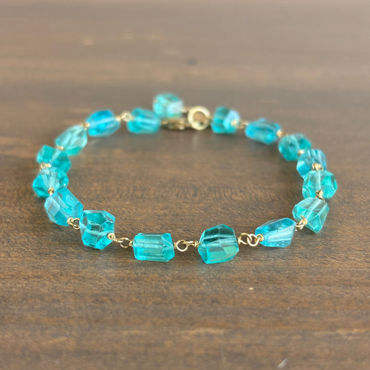 Beaded Blue Apatite Bracelet with 22k Gold Charm
