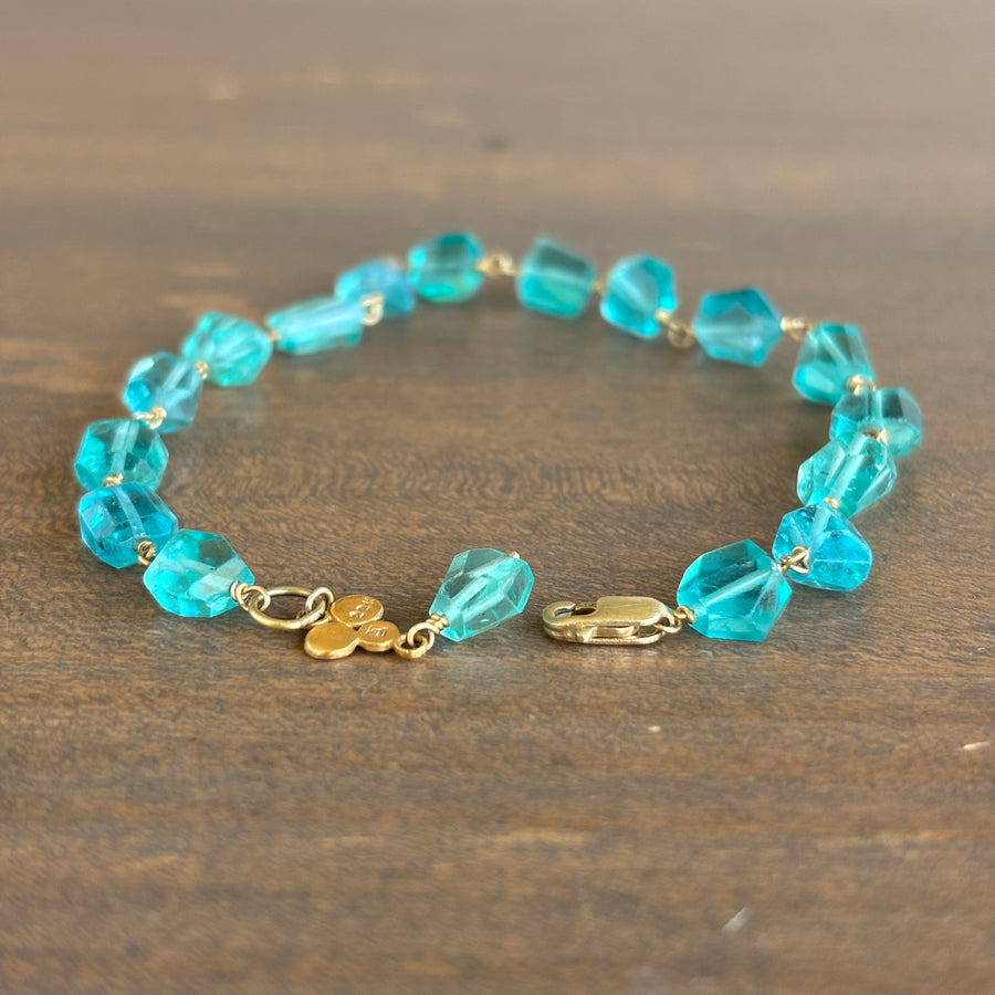 Beaded Blue Apatite Bracelet with 22k Gold Charm view 3