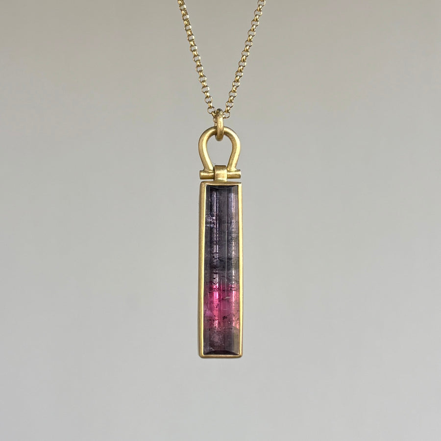 Bicolor Brazilian Tourmaline Rectangle Pendant by Monika Krol hanging view