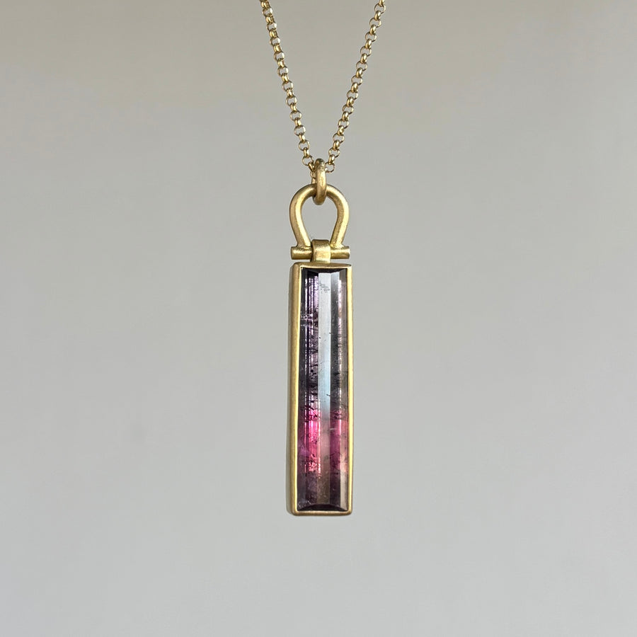 Bicolor Brazilian Tourmaline Rectangle Pendant by Monika Krol side view 1