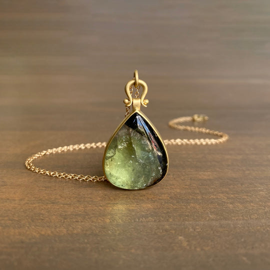Bicolor Green Tourmaline Teardrop Pendant by Monika Krol