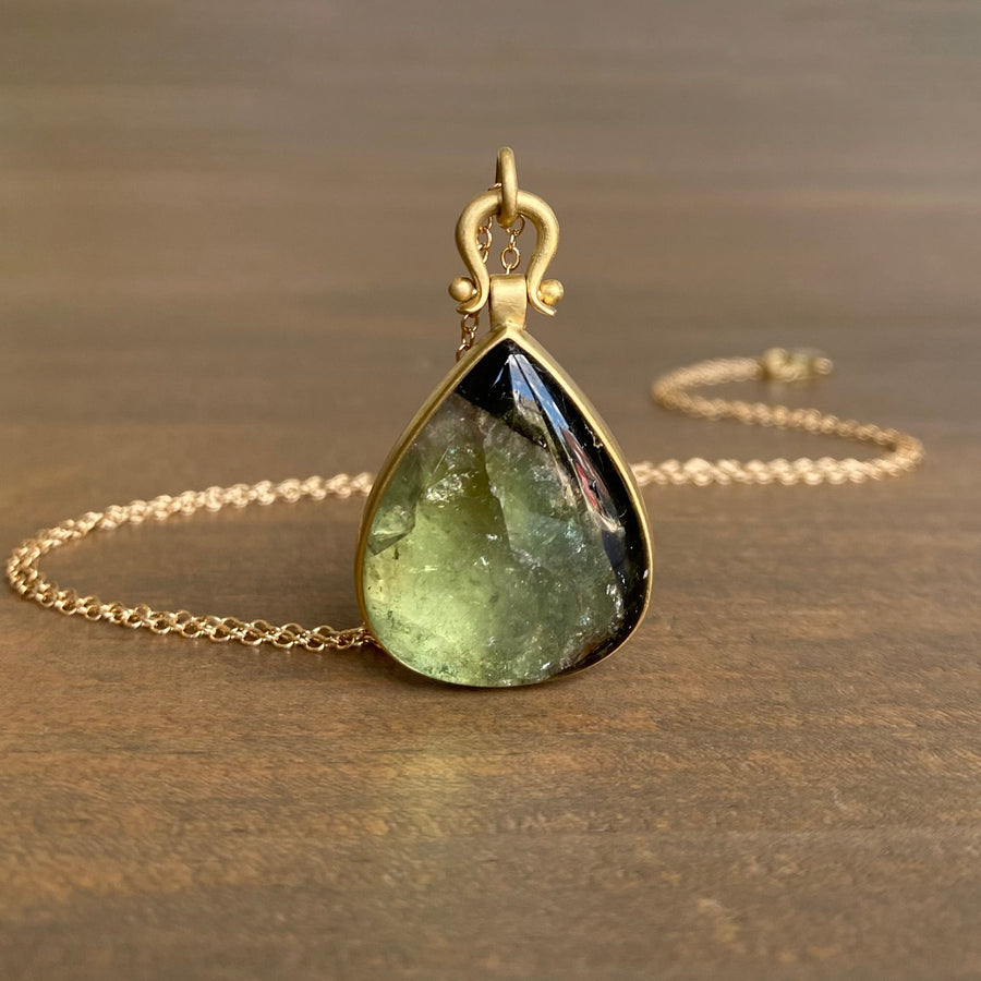 Bicolor Green Tourmaline Teardrop Pendant by Monika Krol