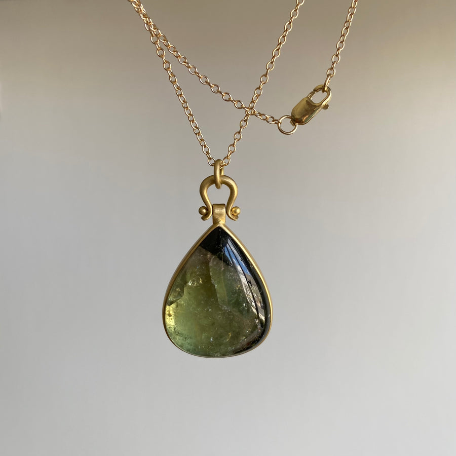 Bicolor Green Tourmaline Teardrop Pendant by Monika Krol side view 1