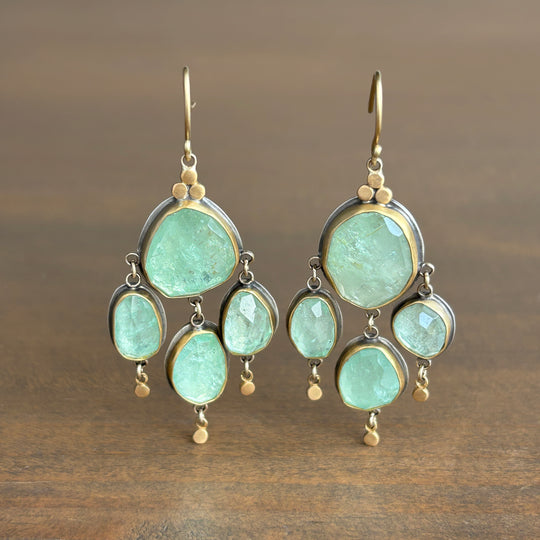 Blue Beryl Chandelier Drop Earrings with 22k Gold & Sterling Silver