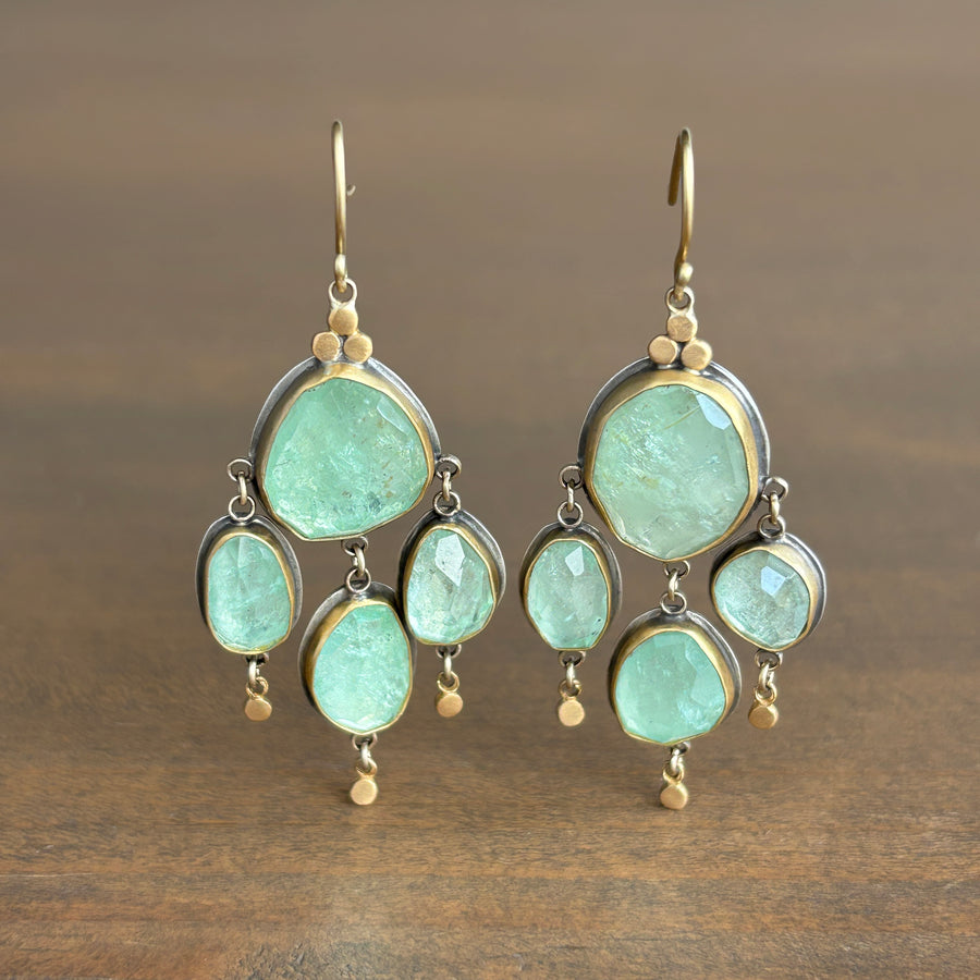 Blue Beryl Chandelier Drop Earrings with 22k Gold & Sterling Silver