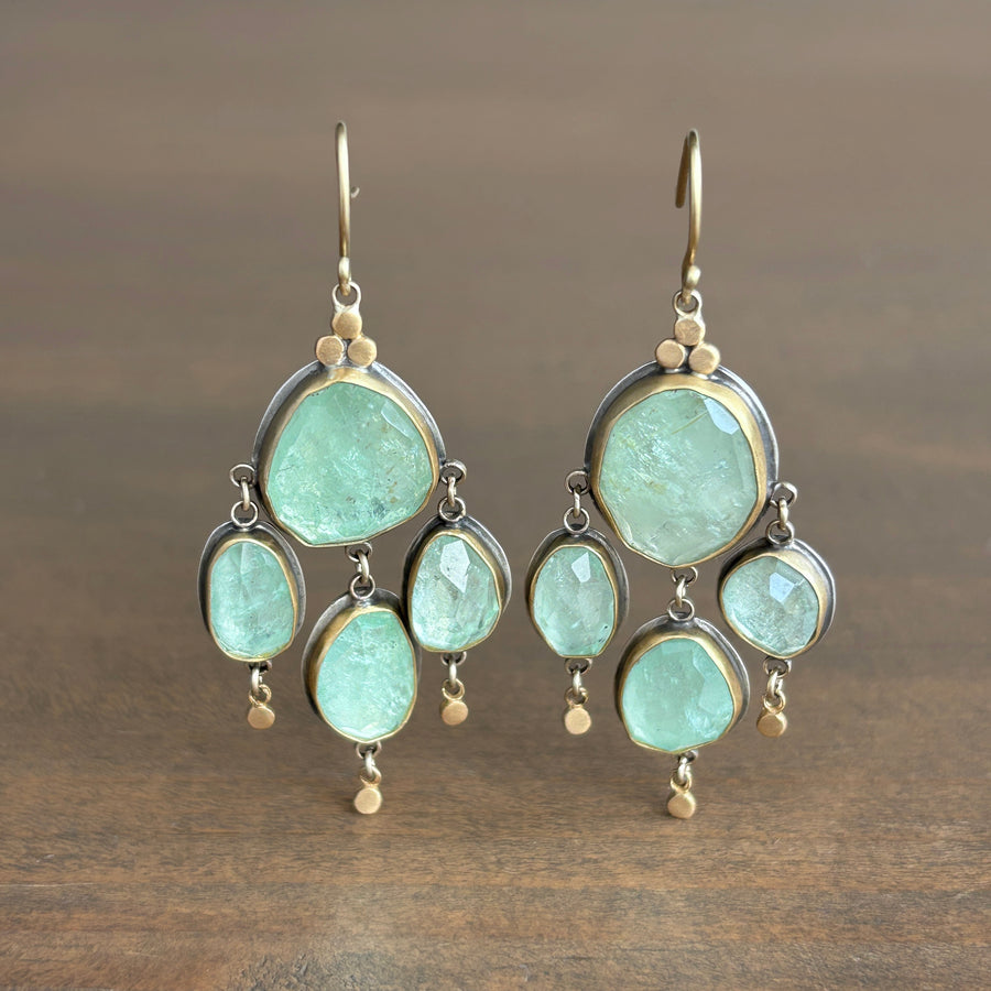 Blue Beryl Chandelier Drop Earrings with 22k Gold & Sterling Silver