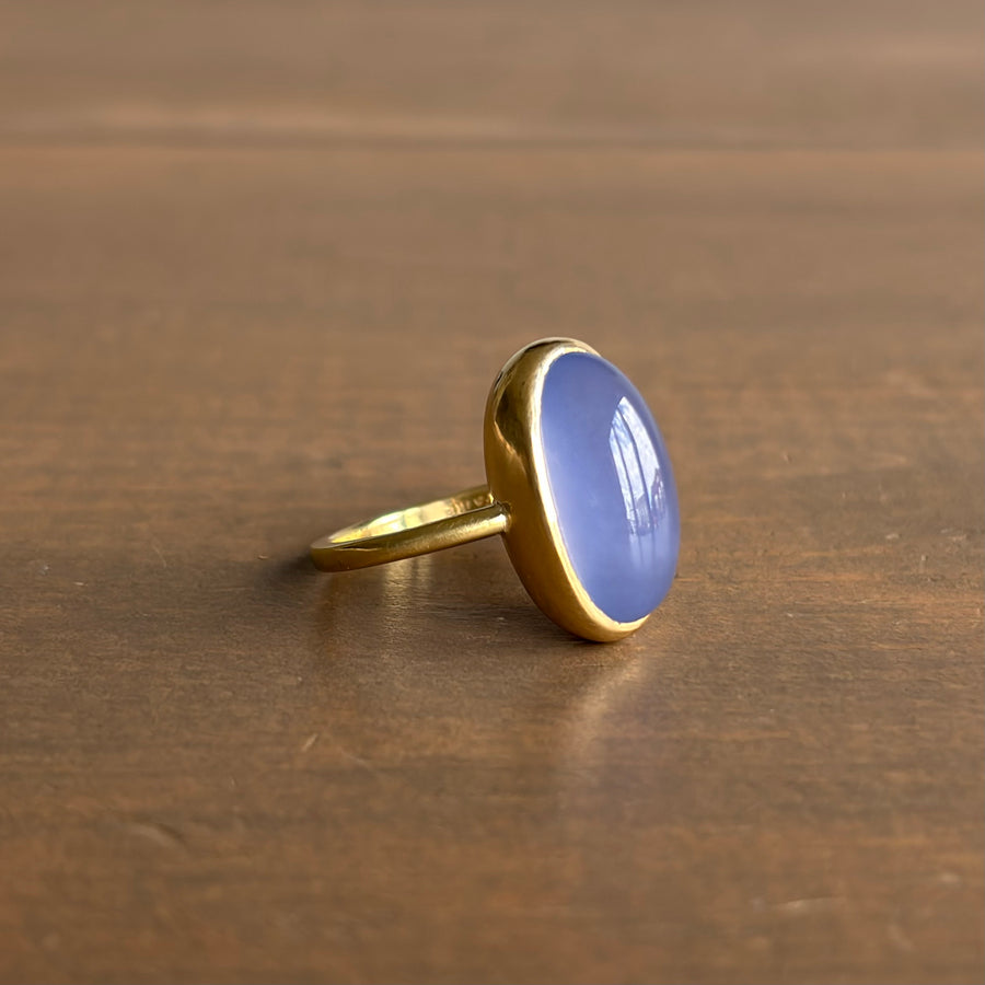 Blue Chalcedony Cabochon Wire Ring side view 1