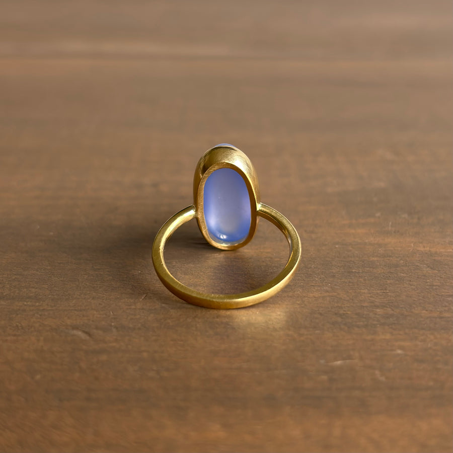 Blue Chalcedony Cabochon Wire Ring side view 3