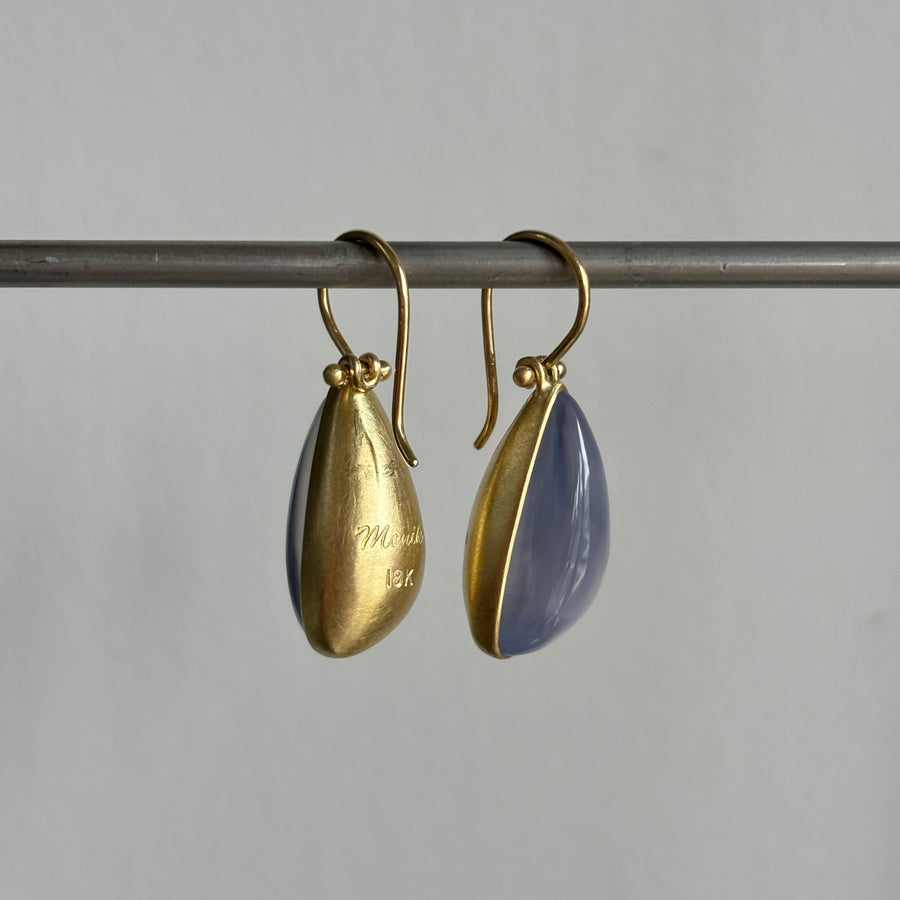 Blue Chalcedony Fang Earrings by Monika Krol hanging view