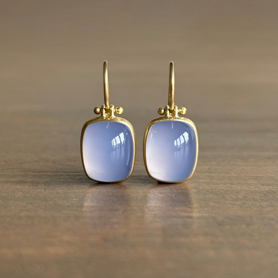 Blue Chalcedony Rectangle Cushion Earrings by Monika Krol