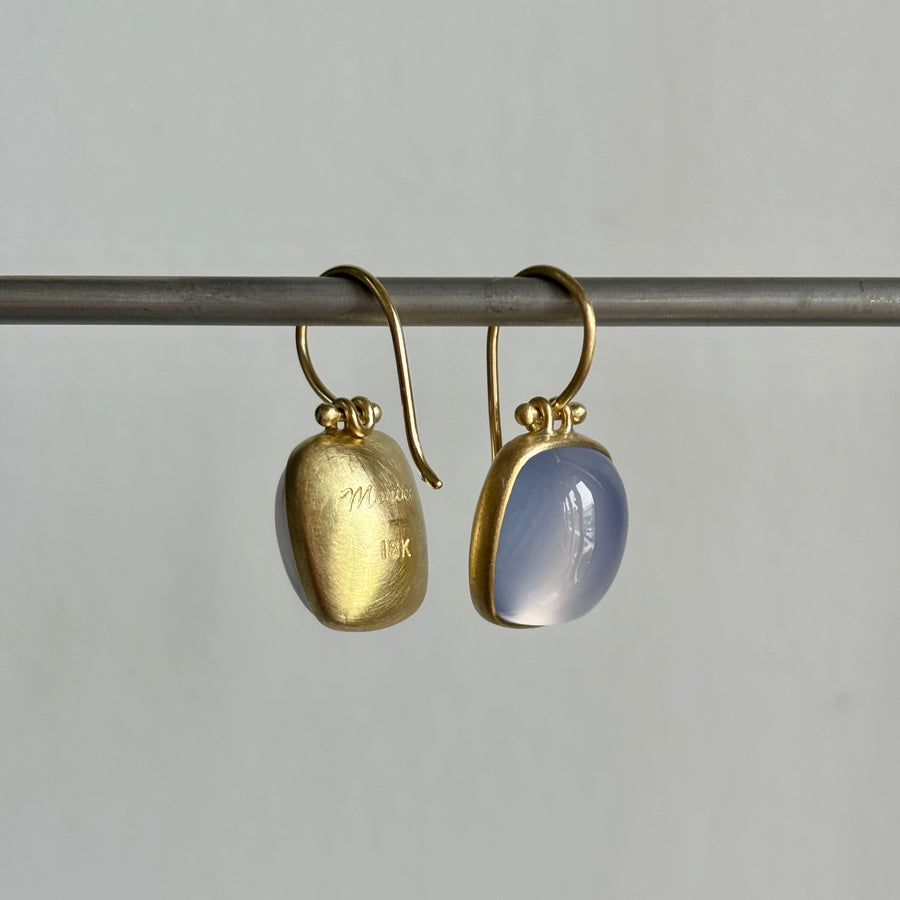 Blue Chalcedony Rectangle Cushion Earrings by Monika Krol hanging view