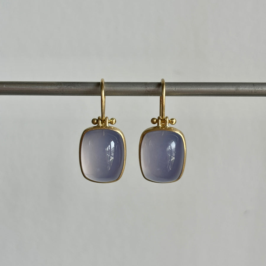 Blue Chalcedony Rectangle Cushion Earrings by Monika Krol hanging view1