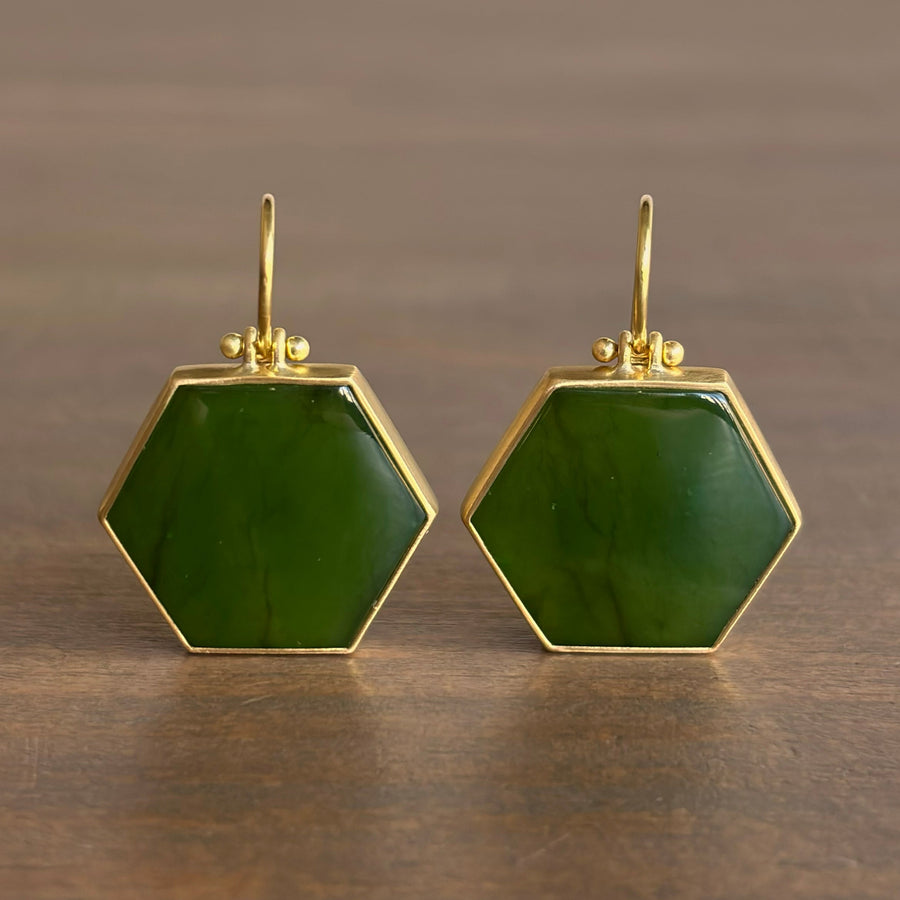 Canadian Jade Hexagon Earrings by Monika Krol