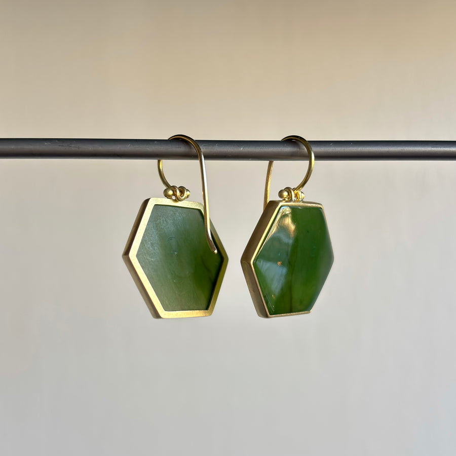 Canadian Jade Hexagon Earrings by Monika Krol side view