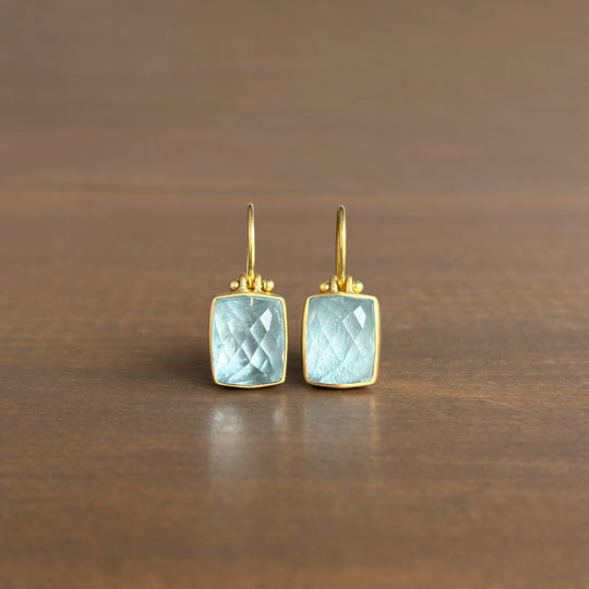 Checker Cut Brazilian Aquamarine Earrings by Monika Krol