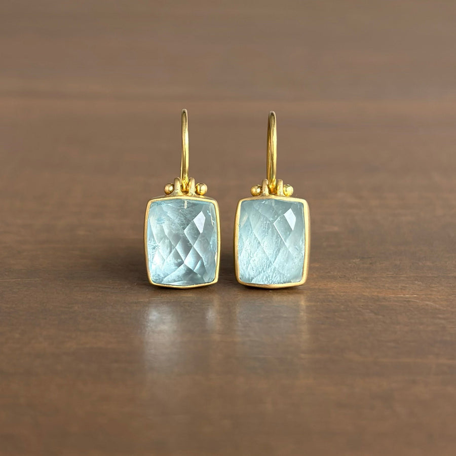 Checker Cut Brazilian Aquamarine Earrings by Monika Krol