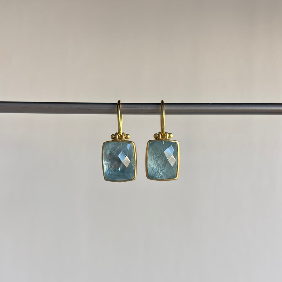 Checker Cut Brazilian Aquamarine Earrings by Monika Krol hanging view