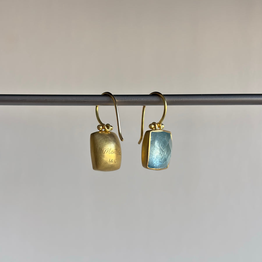 Checker Cut Brazilian Aquamarine Earrings by Monika Krol side view