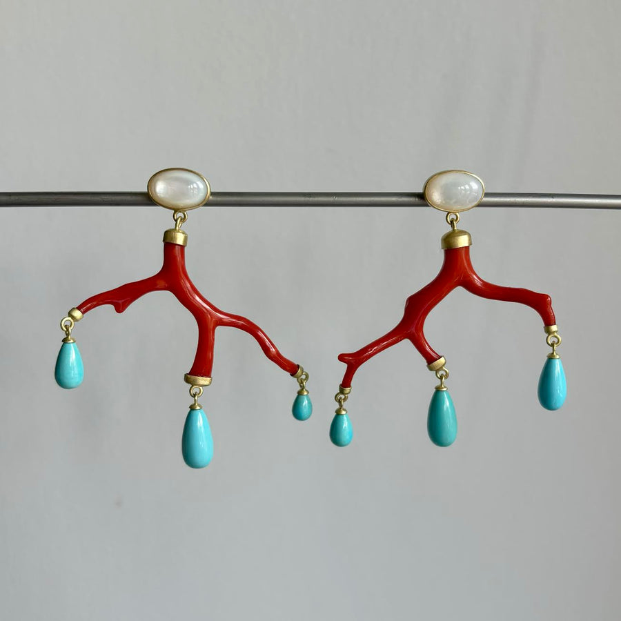 Coral Branch Earrings by Monika Krol hanging
