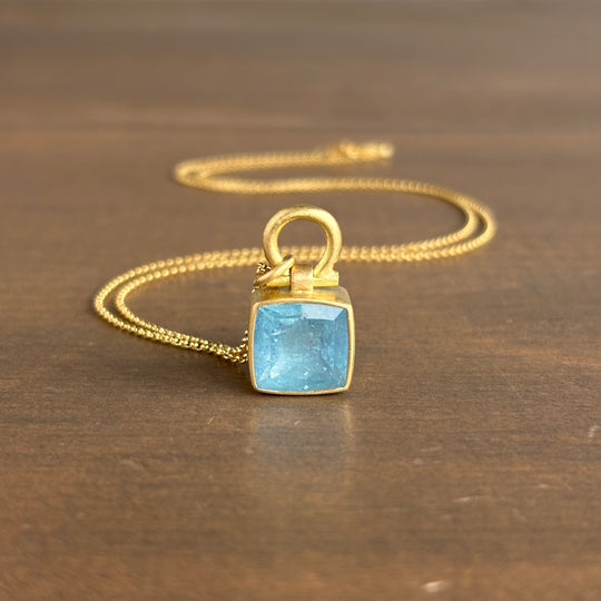 Cushion Cut Brazilian Aquamarine Pendant by Monika Krol