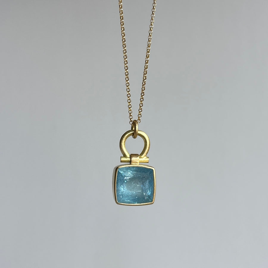 Cushion Cut Brazilian Aquamarine Pendant by Monika Krol side view 1
