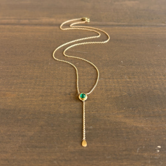 Delicate Emerald Necklace with 22k Gold Drop